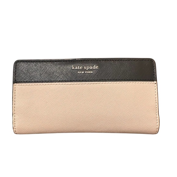 kate spade Handbags - Kate Spade Staci Colorblock Large Slim Bifold Wallet in Warm Beige/Black EUC